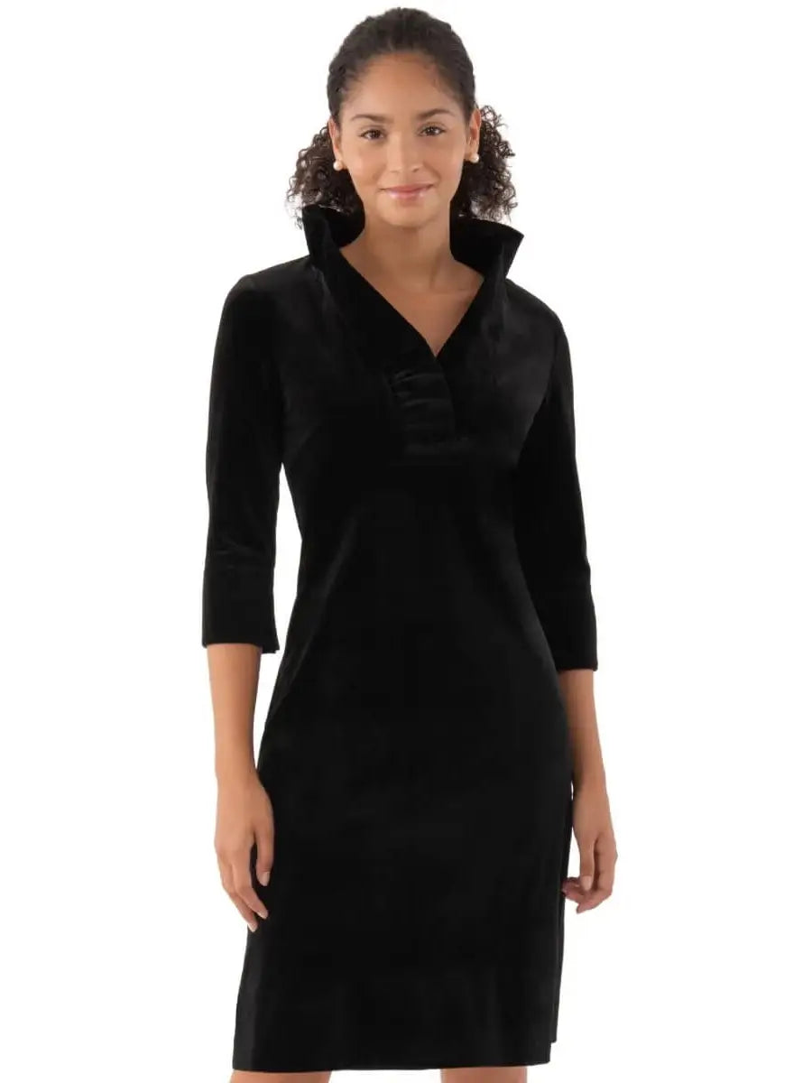 Ruffle Neck Silky Velvet Dress